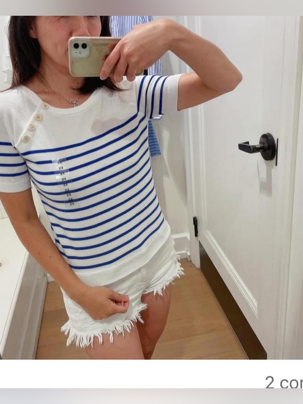 Ralph Lauren Women's White & Blue Striped Short Sleeve Knit Top beach style